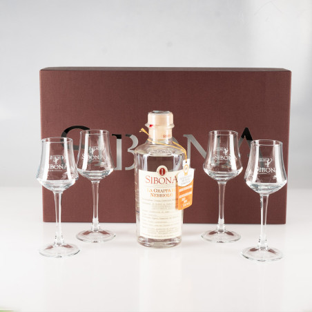 POKER SIBONA 1 GRAPPA NEBBIOLO 0,5L + 4 BICCHIERI